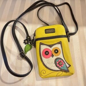 Chala Owl Embellished Mustard Yellow Cellphone Crossbody Bag